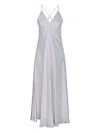 Forte Forte A-line Silver Silk Maxi Dress With Spaghetti Strap In Light Grey