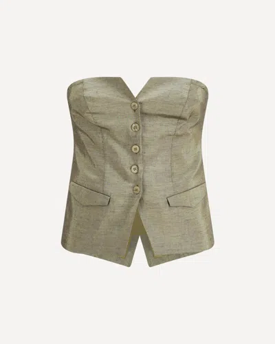 Forte Forte Lurex Linen Bustier Top With Front Button Closure In Gray