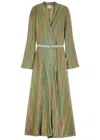 Forte Forte Multicolor Long Dress With Vertical Stripes Motif And Waist Belt In Tech Fabric Woman In Green