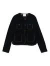 Forte Forte Short Quilted Jacket With Round Neck And Pockets In Black