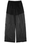 Forte Forte Wide-legged Silk Trousers With Sheer Overlay In Dark Grey