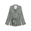 Forte Forte Pyjama Jacket In Silver Pinstriped Satin In Black