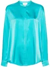 Forte Forte Band-collar Satin Shirt In Turquoise