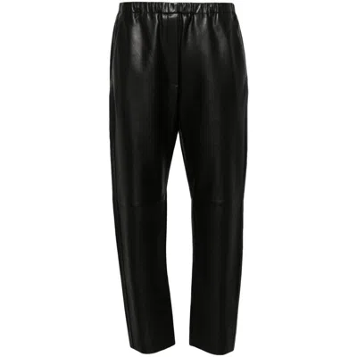Forte Forte Leather Tapered Trousers In Black