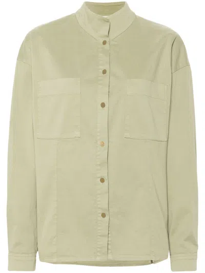 Forte Forte Cotton Blend Twill Mandarin Collar Shirt In Olive Green