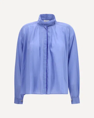 Forte Forte Pleated High-neck Blouse In Blue