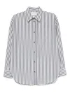 Forte Forte Striped Long Sleeve Top With Curved Hem In Gray