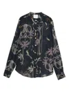 Forte Forte Floral Pattern Blouse With Mandarin Collar In Black