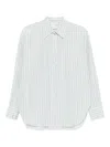 Forte Forte Striped Long Sleeve Top With Pointed Collar In Blue