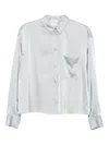 Forte Forte Long Sleeve Satin Top Featuring Pocket In Silver