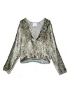 Forte Forte Metallic V-neck Long Sleeve Top In Gray