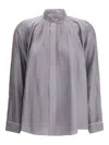 Forte Forte High Neck Long Sleeve Pleated Top In Gray