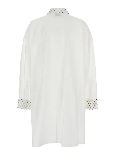 Forte Forte White Maxi Shirt With Pearls Decoration
