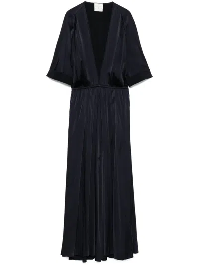 Forte Forte Long Silk Dress Elasticated Waistband In Blue