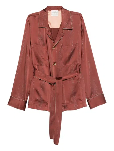 FORTE FORTE FORTE_FORTE SILVER PINSTRIPE SATIN PAJAMA JACKET CLOTHING
