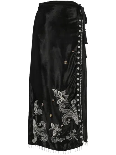 Forte Forte Frangipane Gardens Velvet Pareo Skirt In Black