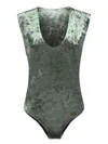 Forte Forte Olive Green Iridescent Velvet Bodysuit In Green