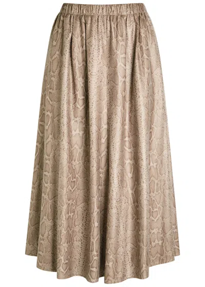 Forte Forte Forte_forte Textured Python-print Faux Suede Midi Skirt In Gray