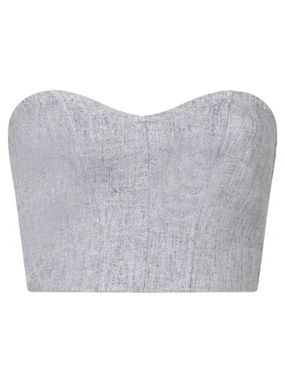 Forte Forte Herringbone Pattern Knitted Lurex Off-the-shoulder Top In Blue