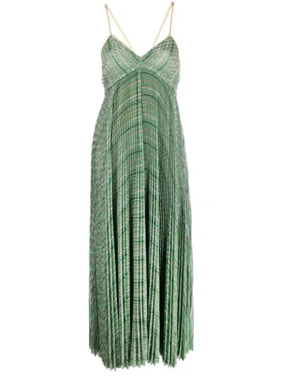 Forte Forte Striped Lurex Pleated Maxi Slip Dress In 0169 Emerald