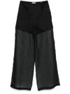 Forte Forte Wide-legged Silk Trousers With Sheer Overlay In Black