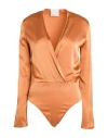 Forte Forte Forte_forte Woman Bodysuit Camel Size 2 Silk, Elastane In Sand