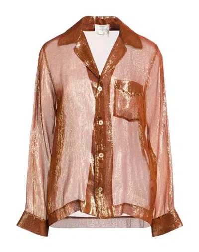 Forte Forte Forte_forte Woman Shirt Mandarin Size 4 Silk, Polyester In Brown