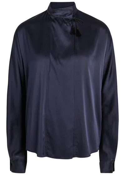 Forte Forte Forte_forte Wrap-front Stretch-silk Blouse In Blue