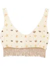 Forte Forte Fringed Bead-embellished Crop Top In Neutrals