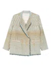 Forte Forte Textured Jacquard Blazer With Notched Lapel And Frayed Edges In Multi