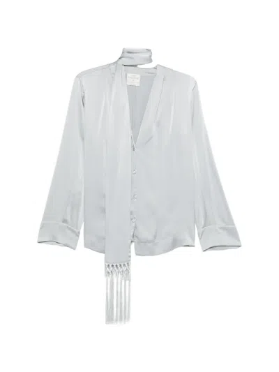 Forte Forte Fringe-trim Tie-neck Shirt In Gray