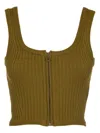 Forte Forte Ribbed-knit Zip-up Crop Top In Garden