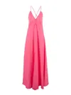 Forte Forte Fuchsia Sleeveless Long Dress With Criss-crossed Spaghetti Straps And Rear Button Closure In Tech Fa