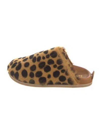 Pre-owned Forte Forte Fur Animal Print Slides In Brown/neutrals