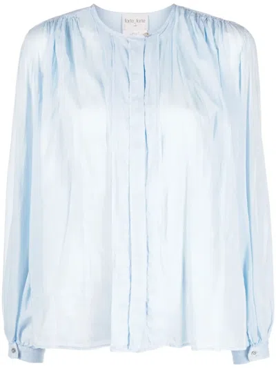 Forte Forte Gathered Cotton-blend Blouse In Blue