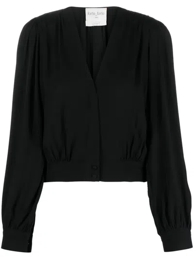 Forte Forte Gathered Moroccan-crêpe Shirt In Schwarz