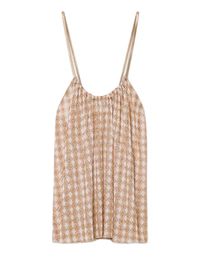 Forte Forte Geometric Gathered Neckline Top With Lurex Thread In Brown