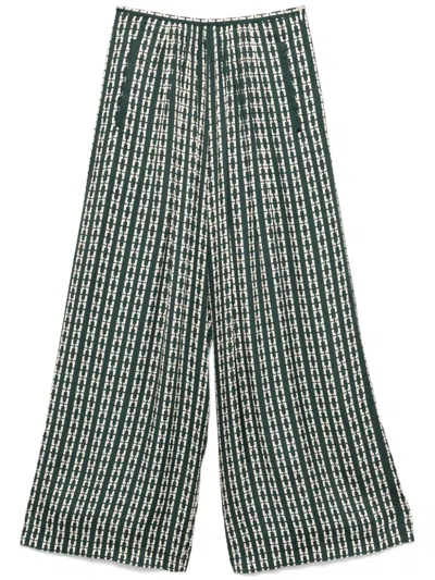 Forte Forte Geometric-print Trousers In Green