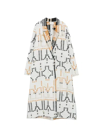 Forte Forte Geometric-pattern Fringed-trim Coat In White