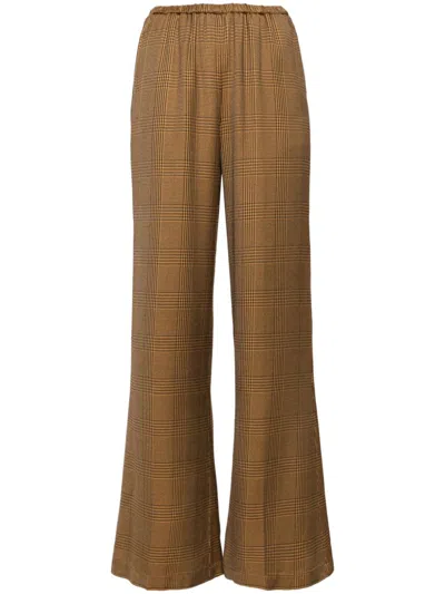 Forte Forte Check Patterned Elastic Waist Flared Trousers In Brown