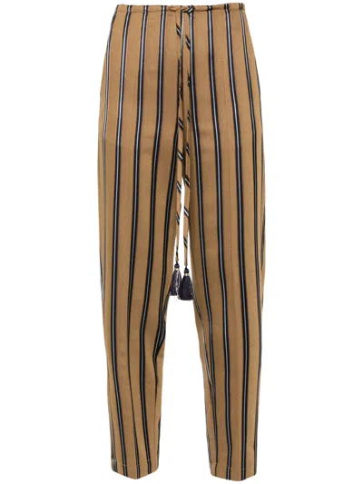 Forte Forte Gold Wool Satin Stripe Pants In Multi