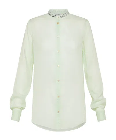 Forte Forte Granddadcollar Shirt In Voile In Green