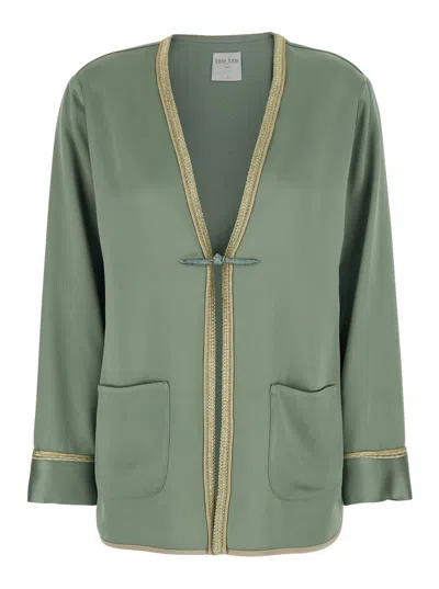 FORTE FORTE GREEN JACKET WITH TOGGLE CLOSURE ON THE FRONT AND CONTRASTING TRIM IN VISCOSE BLEND WOMAN