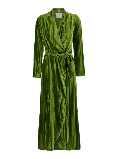 FORTE FORTE GREEN LONG DRESS WITH BELT AND PLEATED EFFECT IN VISCOSE BLEND WOMAN