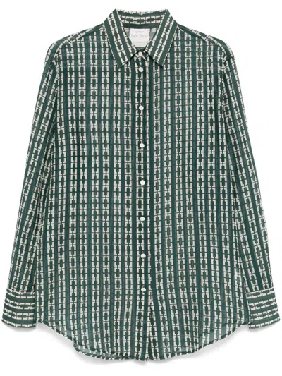 FORTE FORTE GREEN SHIRT WITH ALL-OVER GEOMETRIC DESIGN