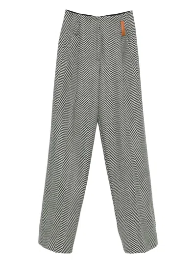 Forte Forte Grey Chevron Wool High Pants In Gray