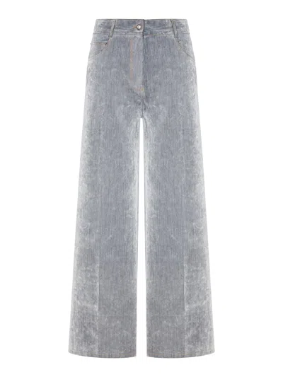 Forte Forte Grey Flocked Denim Wide-leg Jeans In Gray