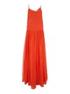 Forte Forte Orange Long Dres With Thin Shoulder Straps And V-neck In Silk Woman In Orange