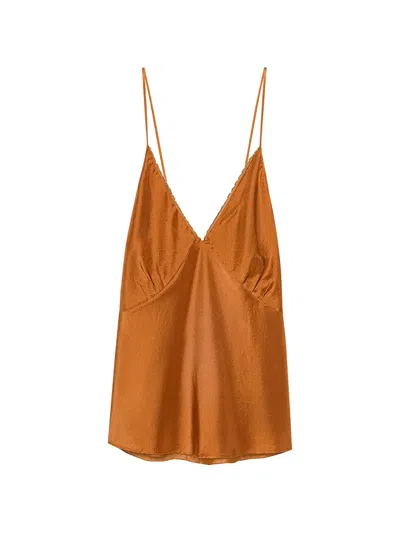 Forte Forte Short Embroidered Habotai Silk Top In Brown