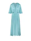 Forte Forte Sleeve Dress V-neckline Elastic Waistband Midi Length In Blue